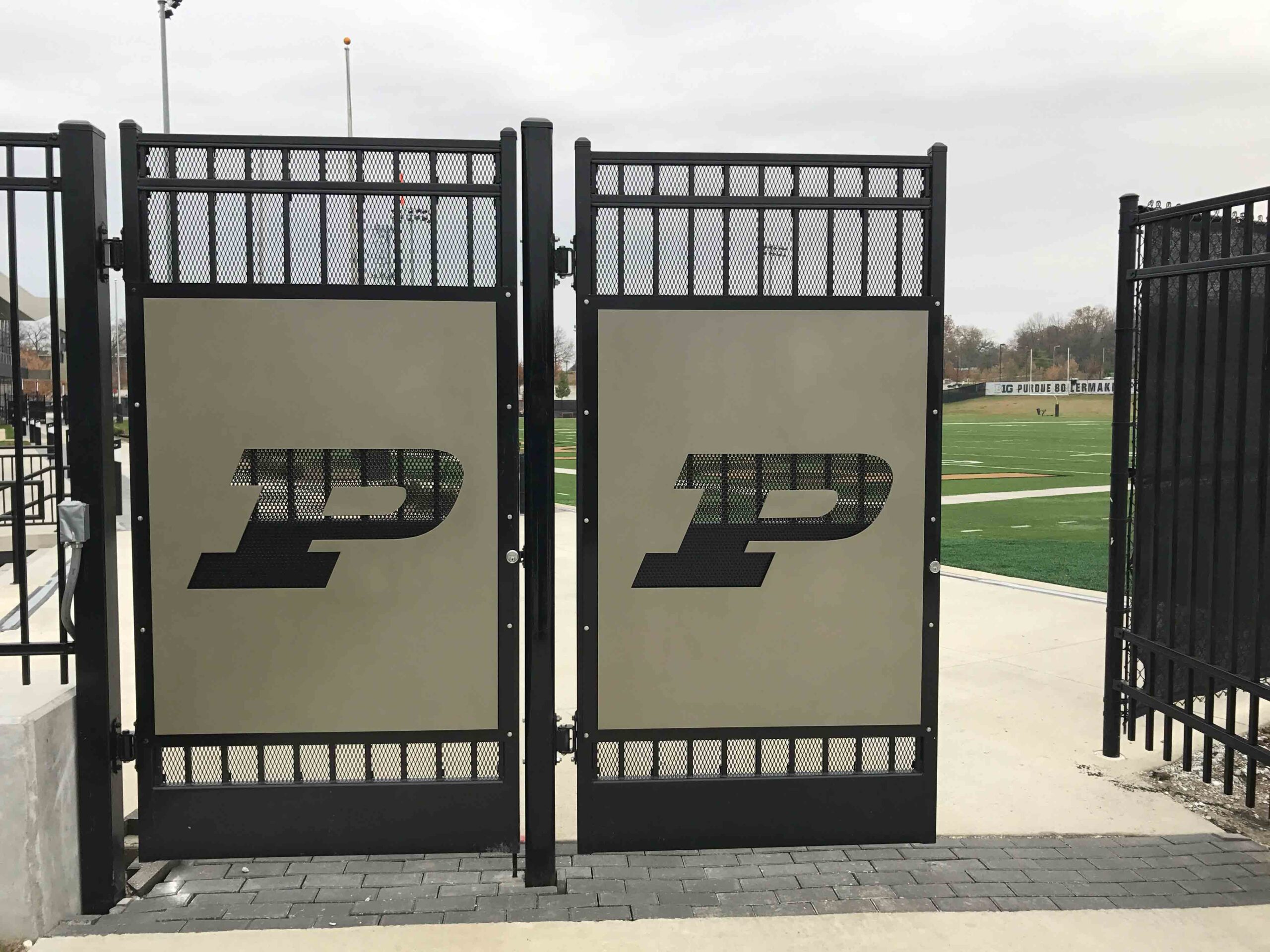Purdue Boilermakers raised the bar with this custom swing gate project for their practice facilities next door to Ross-Ade Stadium. Interested in bringing this look to your local university, school, or sports complex? Let us help you elevate your project to the next level 1
